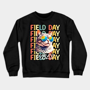 School field day Vibes Summer 2024 Cat Teachers Kids Crewneck Sweatshirt